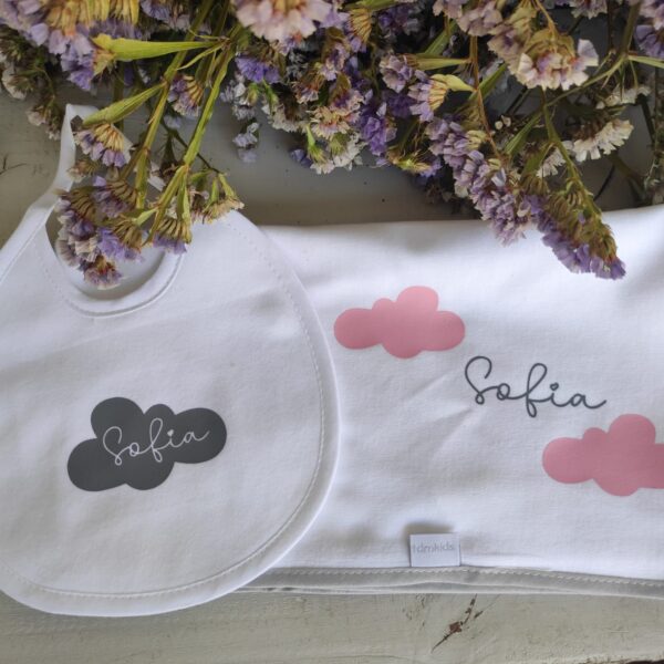 Pack Fralda + Babete - Nuvem COR DE ROSA