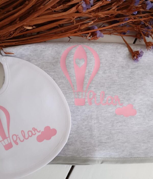 Pack Fralda + Babete - Balão ar rosa com nuvem