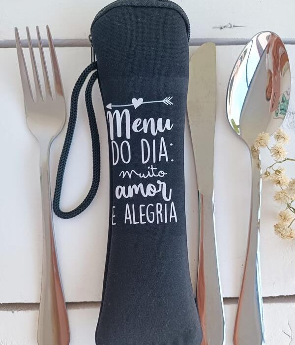 Bolsa porta talheres - Menu do dia com muito Amor e Alegria