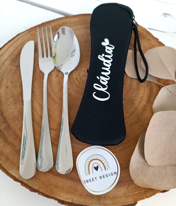 Bolsa porta talheres com nome em branco