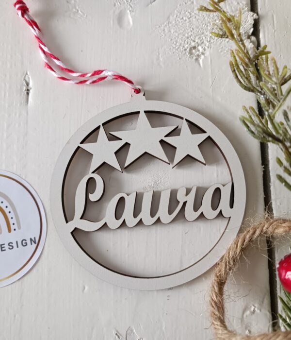Pendente - Bola de Natal com estrelas superiores e com nome