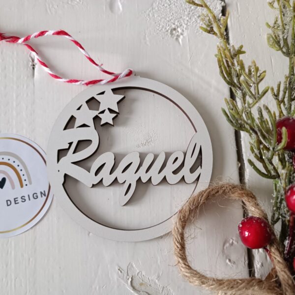 Pendente - Bola de Natal com estrelas laterais e com nome