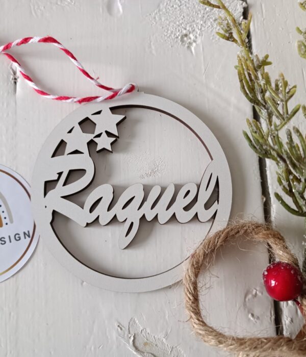 Pendente - Bola de Natal com estrelas laterais e com nome