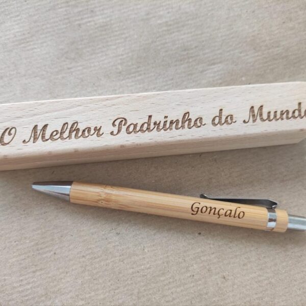 Caneta - Estojo com caneta em Bambu - O melhor padrinho do Mundo
