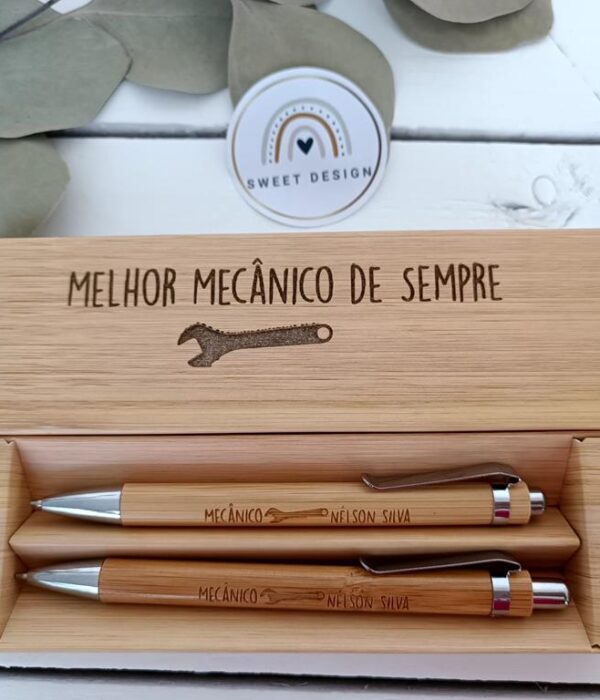 Caneta e lapiseira - Estojo com caneta e lapiseira em Bambu - Melhor mecânico de sempre