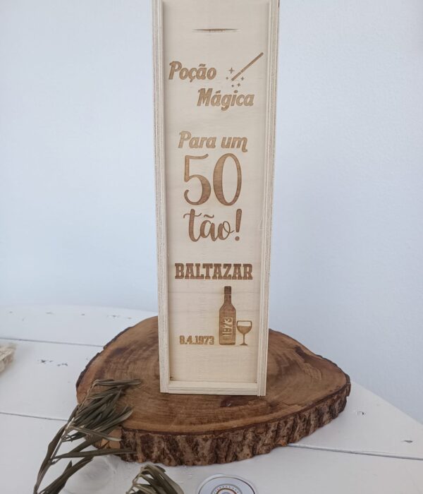 Caixa de Madeira para Garrafa Vinho - Poção Mágica para um Cinquentão (50 - Cinquenta anos)