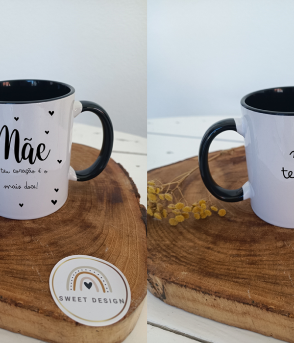 Caneca Personalizada interior de cor - Mãe o teu coração é o mais doce