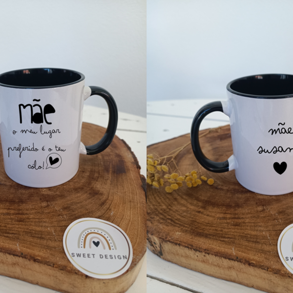 Caneca interior de cor - Mãe o meu lugar preferido é ao teu cólo.