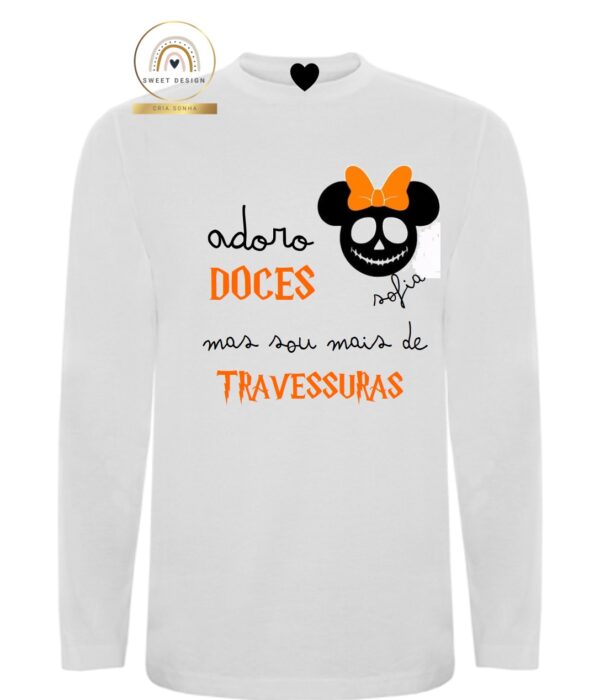 Longsleeve - Halloween - Adoro doces mas sou mais de travessuras (menina)