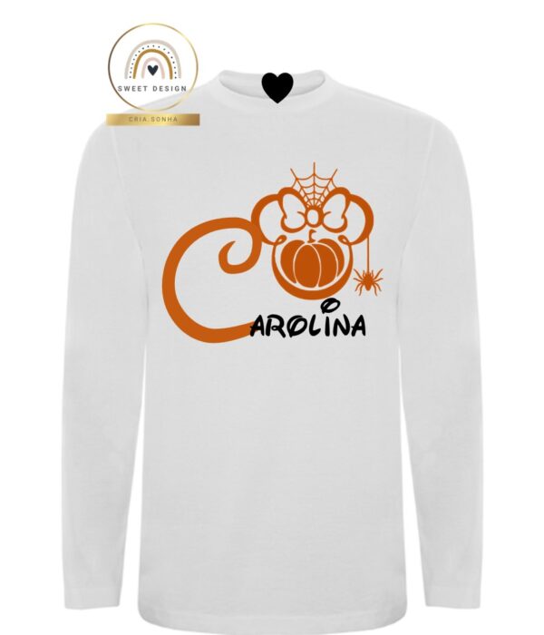 Longsleeve - Halloween - Minnie com abóbora na cabeça com nome