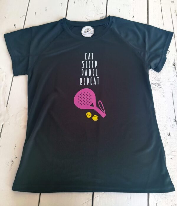 T-Shirt - Eat, Sleep, Padel, Repeat (com nome nas costas)
