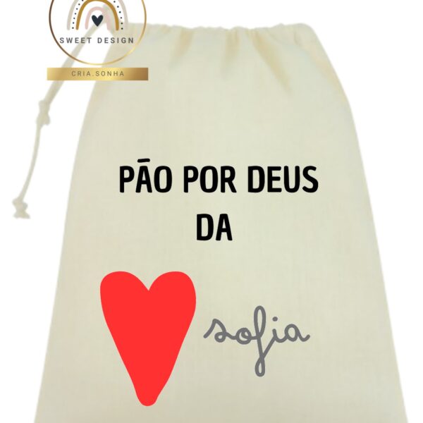 Saco Pão por Deus - Saco com nome e coração