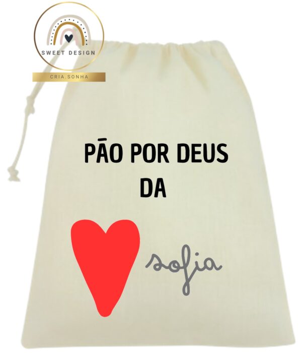 Saco Pão por Deus - Saco com nome e coração