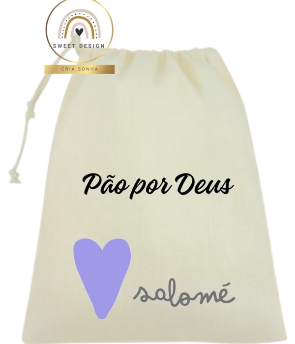Saco Pão por Deus - Saco com nome e coração_2
