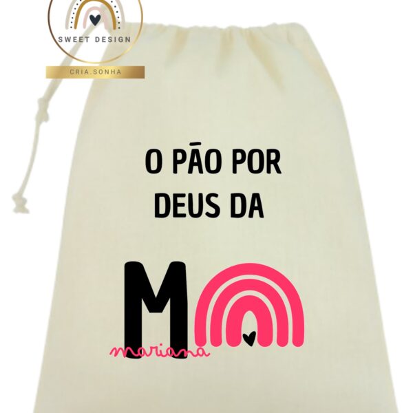 Saco Pão por Deus - Saco com nome e arco-íris_menina