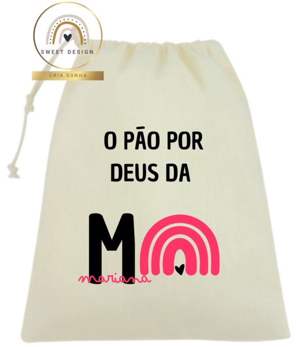 Saco Pão por Deus - Saco com nome e arco-íris_menina