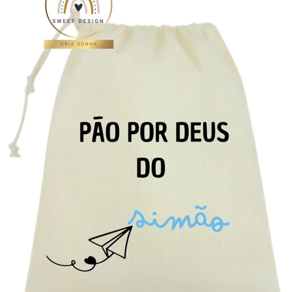 Saco Pão por Deus - Saco com nome e avião