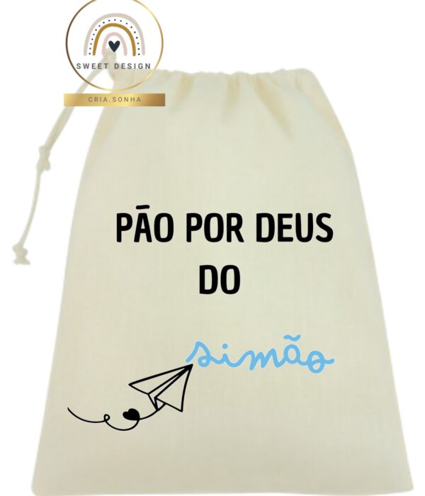 Saco Pão por Deus - Saco com nome e avião