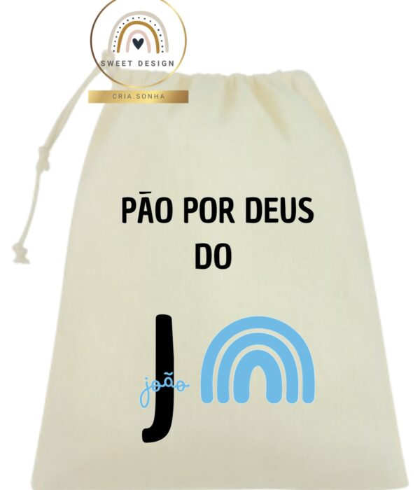 Saco Pão por Deus - Saco com nome e arco-íris_menino