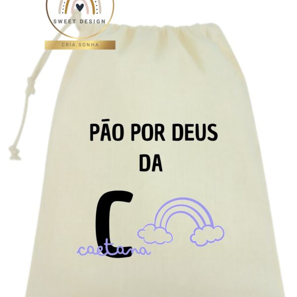Saco Pão por Deus - Saco com nome e arco-íris_menina 2