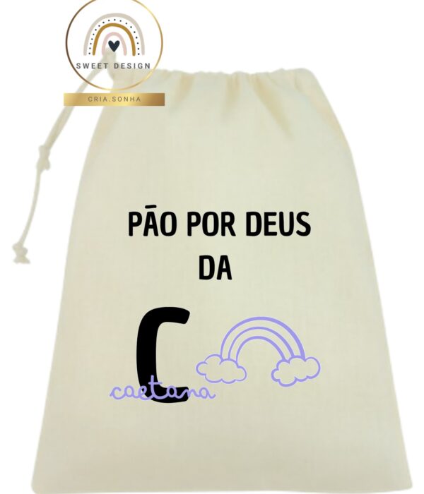 Saco Pão por Deus - Saco com nome e arco-íris_menina 2
