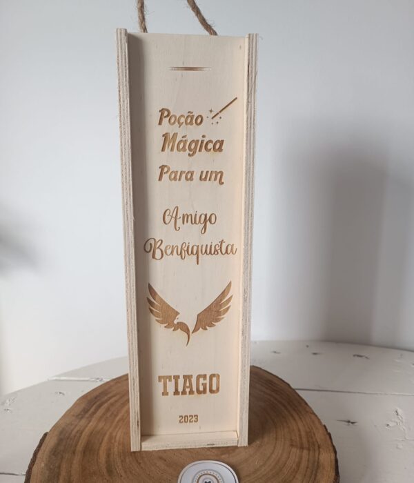 Caixa de Madeira para Garrafa Vinho - Poção Mágica para um Amigo Benfiquista