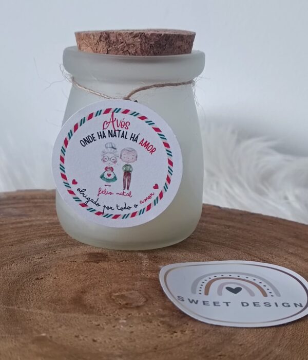 Vela Perfumada - Onde há Natal há AMOR - Lembrança Personalizada em recipiente redondo de vidro com tampa em cortiça (Oferta para professores, auxiliares, catequista, avós)