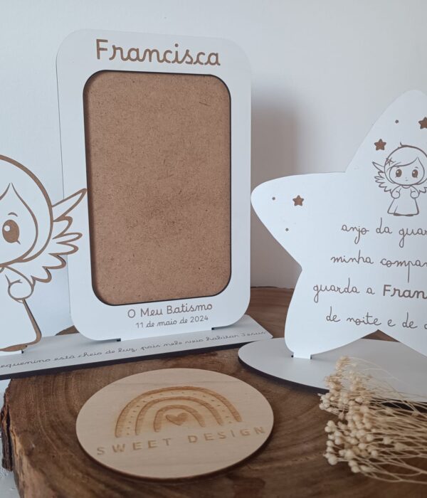 Pack Moldura + Estrela - O meu Batismo – Meu coração pequenino está cheio de Luz, pois nele veio habitar Jesus (com Anjo)