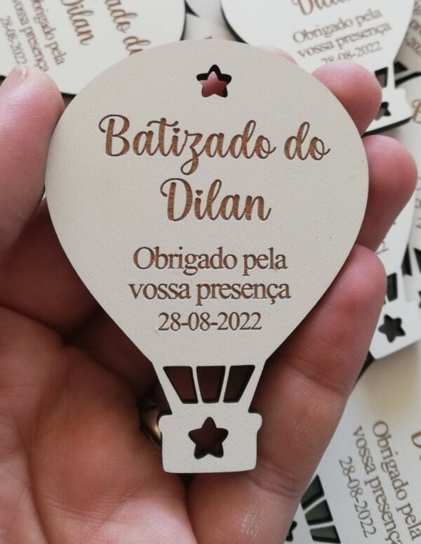 Lembrança Batismo - Íman - Batizado, Obrigado pela vossa presença (formato balão de ar)