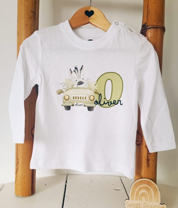 Longsleeve - Animais da selva no carro (com nome e letra inicial)