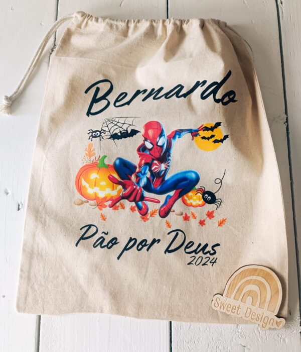 Saco Pão por Deus - Homem Aranha com nome_2 (o meu primeiro pão por deus)