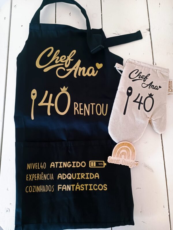 Pack Luva e Avental cozinha - 40 anos (dourado)