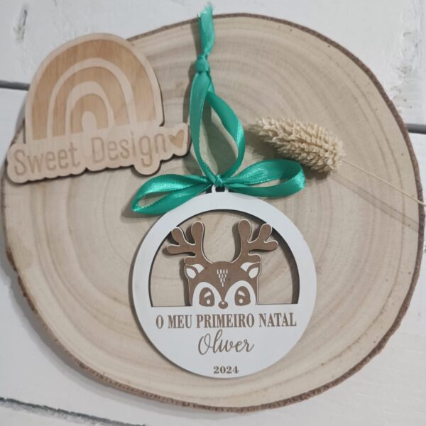 Pendente - Bola de Natal com rena - O meu primeiro Natal (menino)