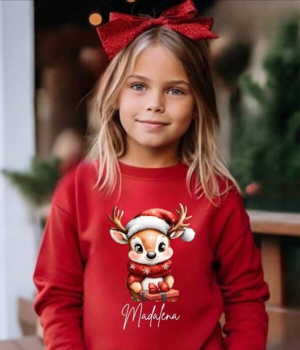 Sweat sem capuz - Rena bebé (com nome) - Natal