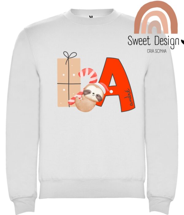 Sweat sem capuz - Preguiça com presente (com nome) - Natal