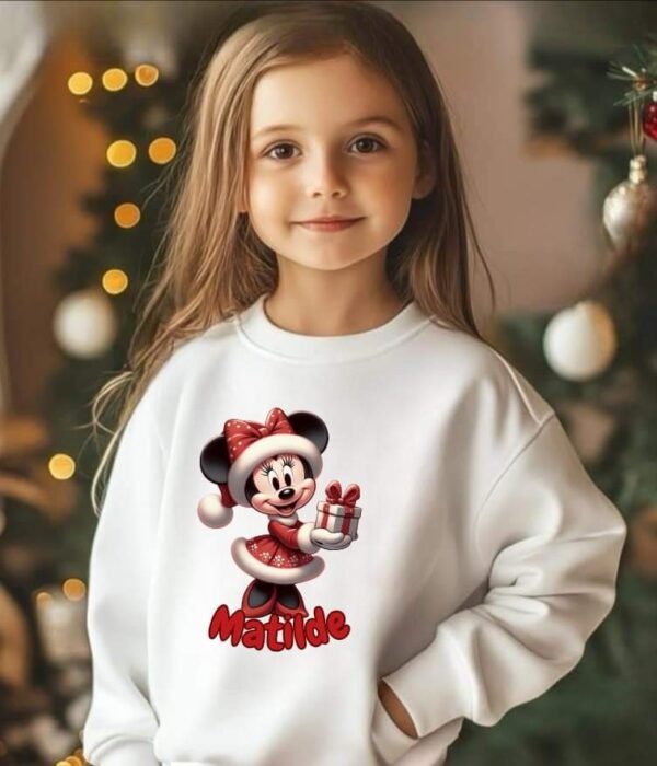 Sweat sem capuz - Minnie com presente (com nome) - Natal