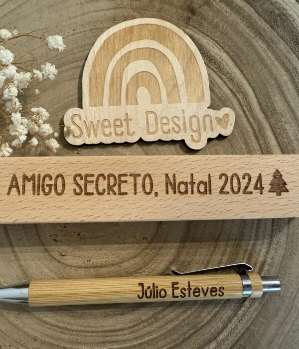 Estojo com caneta em Bambu - Amigo Secreto Natal de ...(com nome)