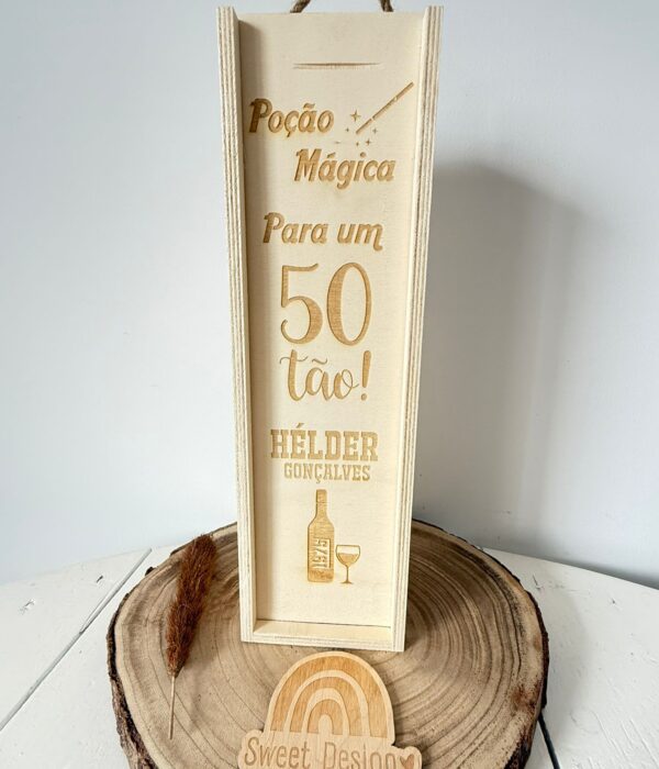 Caixa de Madeira para Garrafa Vinho - Poção Mágica para um Cinquentão (50 - Cinquenta anos)_2