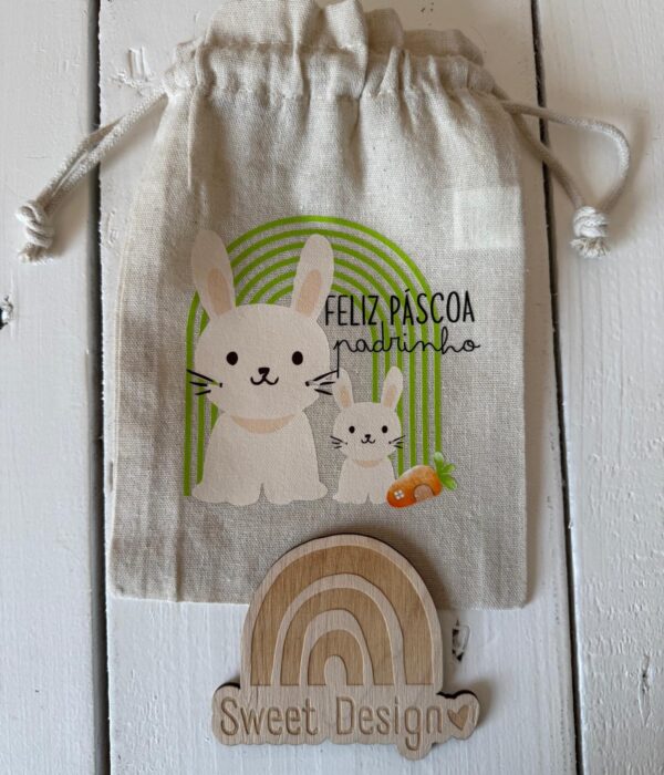 Saquinhos Páscoa - Feliz Páscoa Padrinho/Afilhado com coelhos_2 (para colocação de brindes e doces)