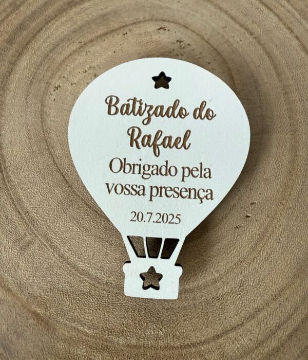 Lembrança Batismo - Íman - Batizado, Obrigado pela vossa presença (formato balão de ar)