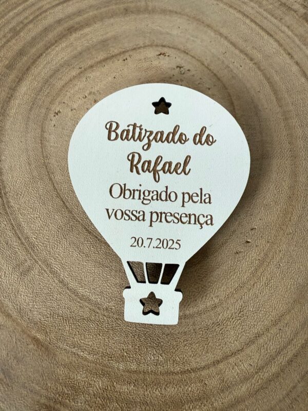 Lembrança Batismo - Íman - Batizado, Obrigado pela vossa presença (formato balão de ar)