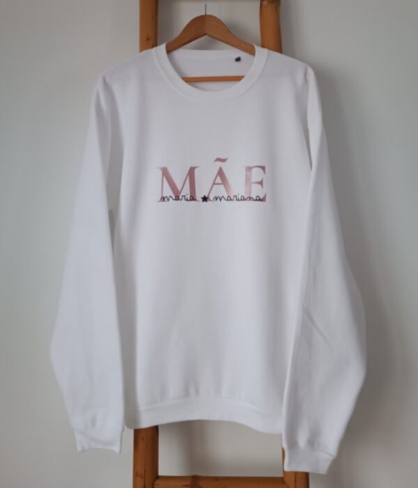 Sweat - Mãe com o nome dos filhos (letras rosa velho)