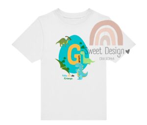 T-Shirt (Dia da Criança) - Feliz dia da Criança com ovo de dinossauro (com nome)