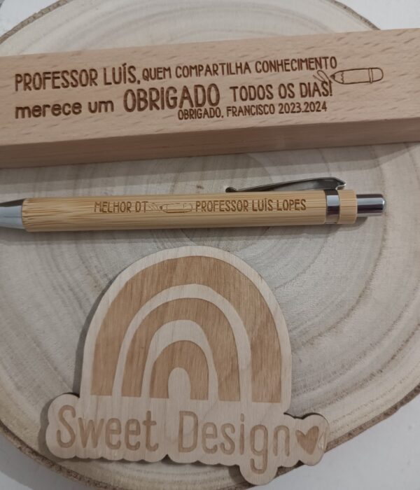 Estojo com caneta em Bambu - Professor (com nome) quem compartilha conhecimento merece um OBRIGADO todos os dias