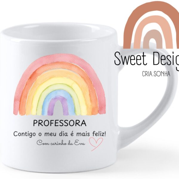 Caneca - Contigo o meu dia é mais feliz (Educadora/Professora/Auxiliar) (com nome de quem oferece)