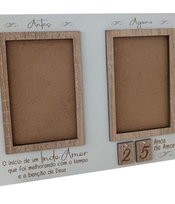 Moldura - Bodas de Prata/Ouro com foto do casamento - O inicio de um lindo Amor que foi melhorando com o tempo e a benção de Deus (25/50 – Vinte e cinco ou cinquenta anos) - cor branca