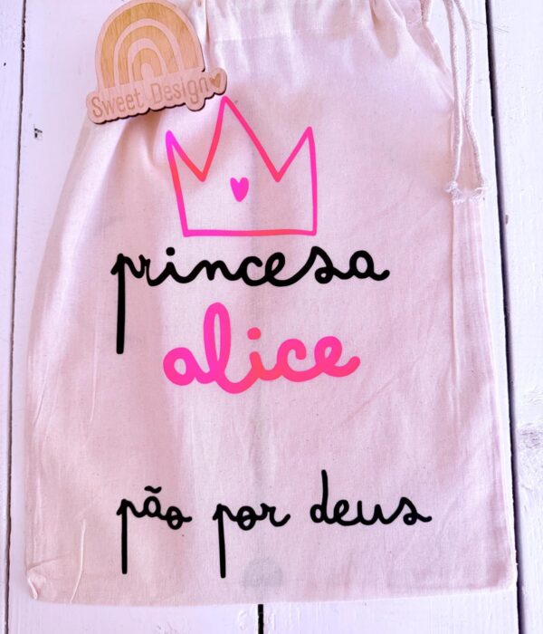 Saco Pão por Deus - Saco com coroa de Princesa com nome