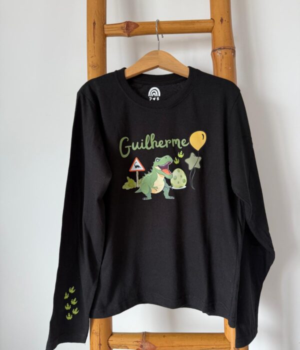 Longsleeve - Dinossauro T-Rex com ovo e balões (com nome)