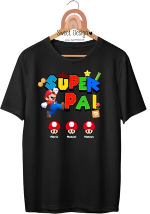 T-Shirt - Super Pai (com nome dos filhos)_2 - Super Mário