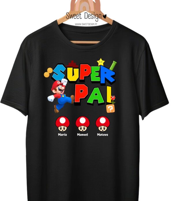 T-Shirt - Super Pai (com nome dos filhos)_2 - Super Mário